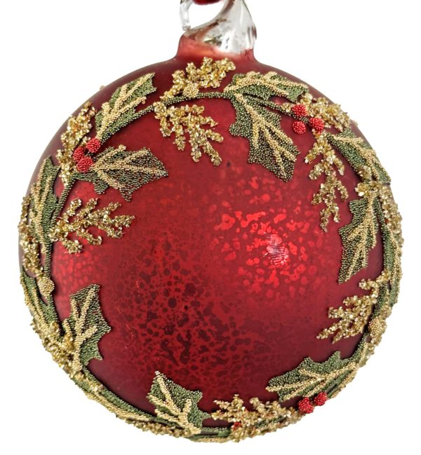 kuglica Holly wreath, 10cm, crvena