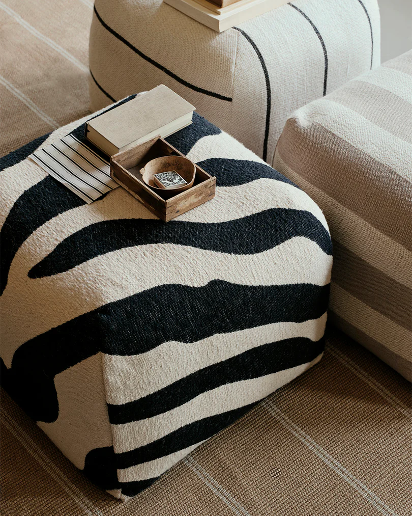 pouf Sigrid 50x50xh38cm, bež sa off white prugama - Slika 3