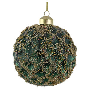 kugl Rhombus sa perlicama, 10cm, zeleno/zlatna