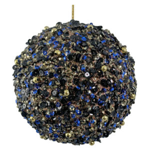 kugl Bead 12 cm, tamno plavo/zlatna, staklo